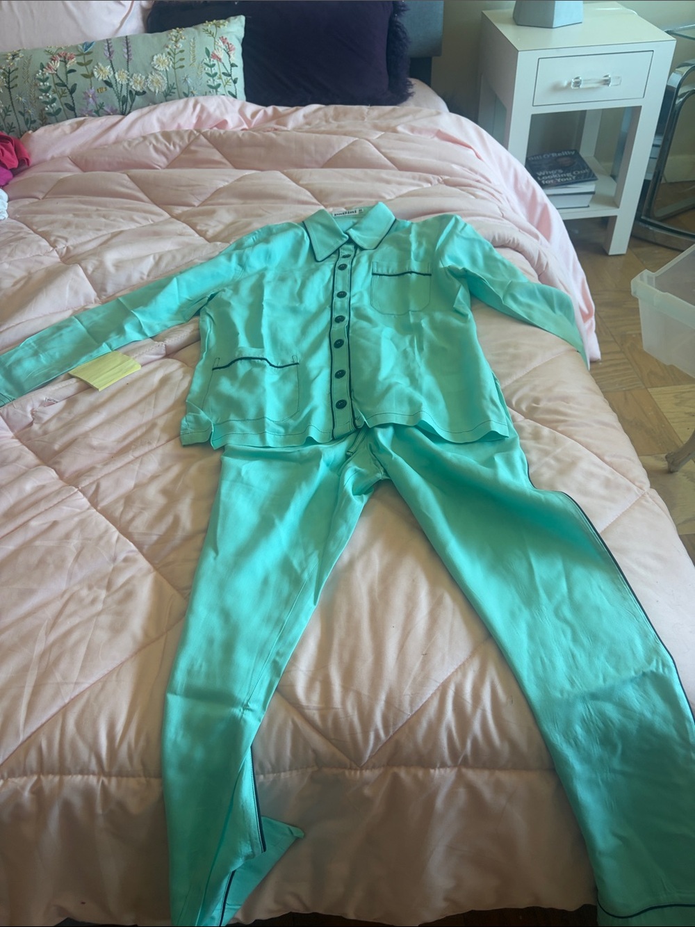 Panini Mint Green Satin Pajama Set with Contrast Piping